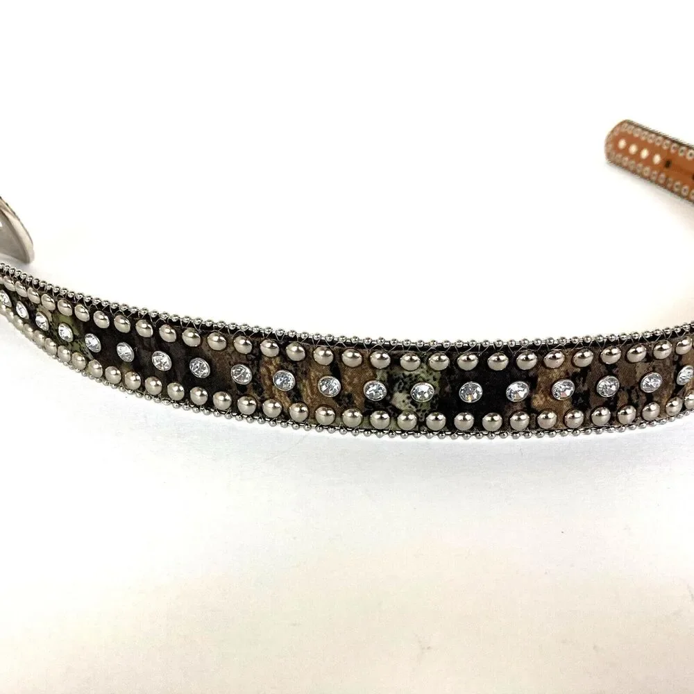 Nocona Genuine Leather Camo Belt Size 24 Crystals Studs Rodeo Kids Women
